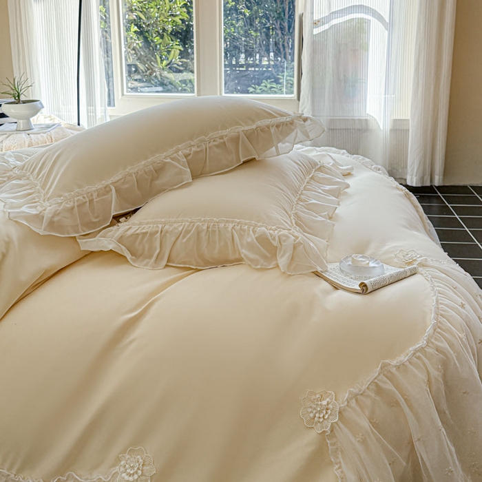 91家纺网 家纺一手货源 找家纺 艺玲家纺 2025新款棉小棉法式公主风仙仙子系列四件套 仙仙子黄