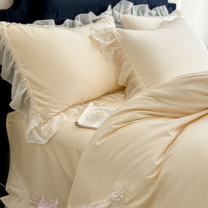 91家纺网 家纺一手货源 找家纺 艺玲家纺 2025新款棉小棉法式公主风仙仙子系列四件套 仙仙子黄