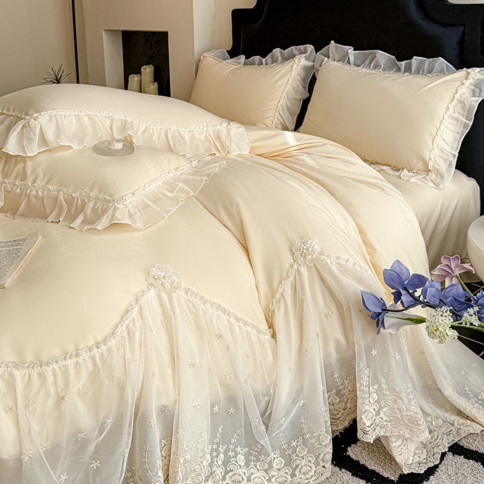 91家纺网 家纺一手货源 找家纺 艺玲家纺 2025新款棉小棉法式公主风仙仙子系列四件套 仙仙子黄