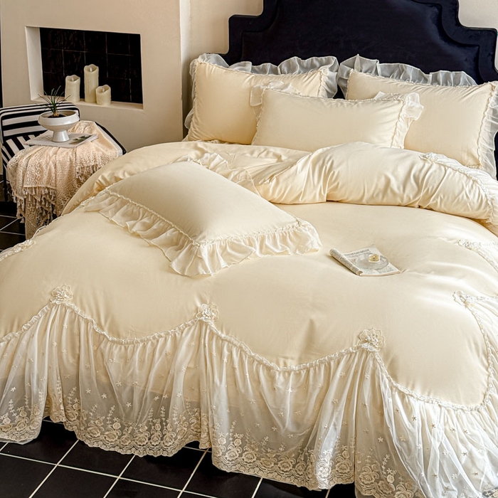 91家纺网 家纺一手货源 找家纺 艺玲家纺 2025新款棉小棉法式公主风仙仙子系列四件套 仙仙子黄