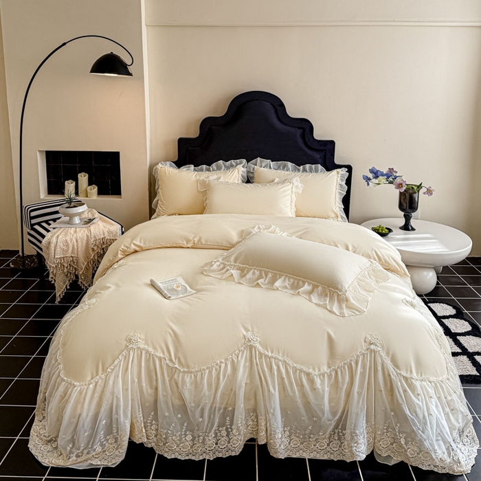 91家纺网 家纺一手货源 找家纺 艺玲家纺 2025新款棉小棉法式公主风仙仙子系列四件套 仙仙子黄