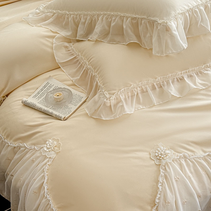 91家纺网 家纺一手货源 找家纺 艺玲家纺 2025新款棉小棉法式公主风仙仙子系列四件套 仙仙子黄