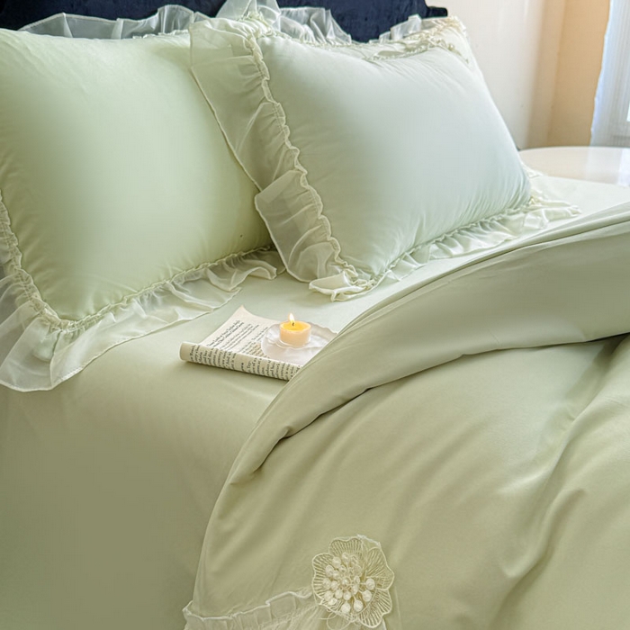 91家纺网 家纺一手货源 找家纺 艺玲家纺 2025新款棉小棉法式公主风仙仙子系列四件套 仙仙子绿