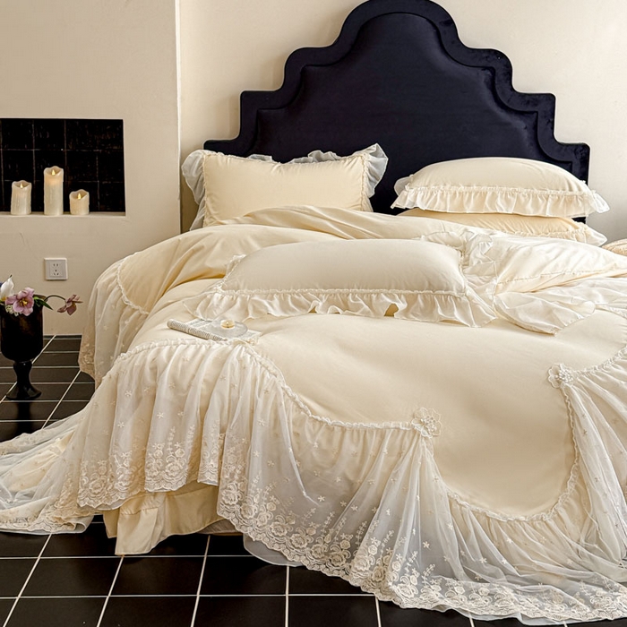 91家纺网 家纺一手货源 找家纺 艺玲家纺 2025新款棉小棉法式公主风仙仙子系列四件套 仙仙子黄