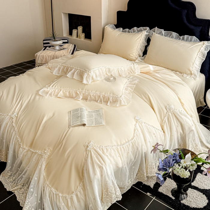 91家纺网 家纺一手货源 找家纺 艺玲家纺 2025新款棉小棉法式公主风仙仙子系列四件套 仙仙子黄