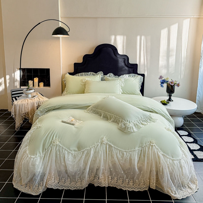 91家纺网 家纺一手货源 找家纺 艺玲家纺 2025新款棉小棉法式公主风仙仙子系列四件套 仙仙子绿