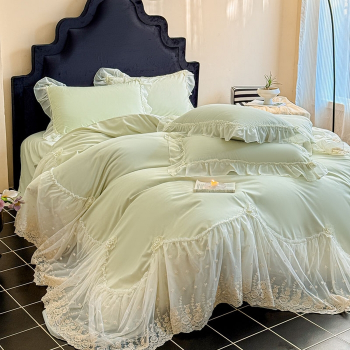 91家纺网 家纺一手货源 找家纺 艺玲家纺 2025新款棉小棉法式公主风仙仙子系列四件套 仙仙子绿