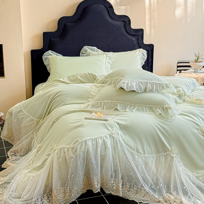 91家纺网 家纺一手货源 找家纺 艺玲家纺 2025新款棉小棉法式公主风仙仙子系列四件套 仙仙子绿