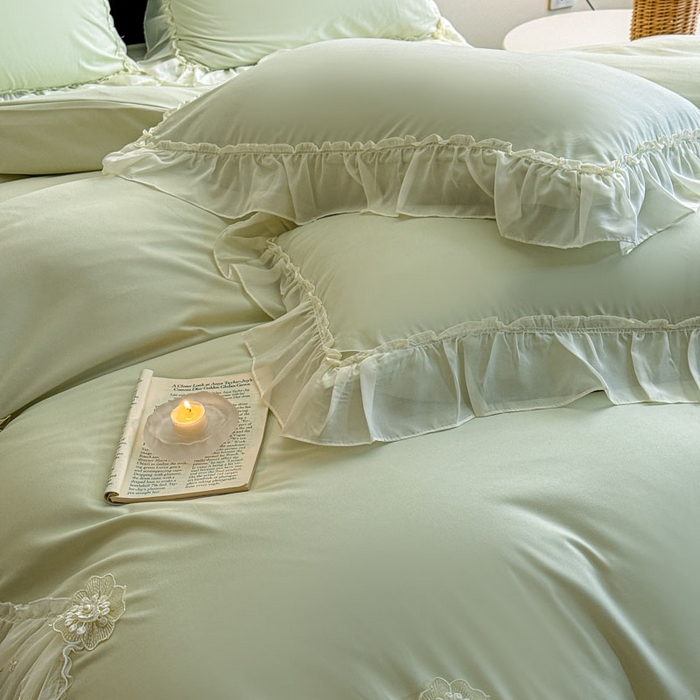 91家纺网 家纺一手货源 找家纺 艺玲家纺 2025新款棉小棉法式公主风仙仙子系列四件套 仙仙子绿