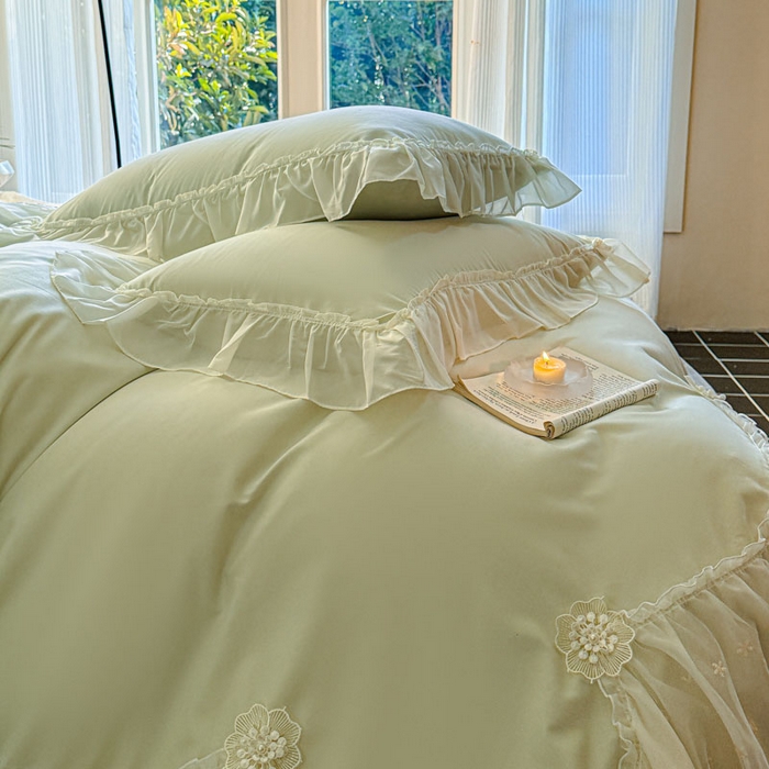 91家纺网 家纺一手货源 找家纺 艺玲家纺 2025新款棉小棉法式公主风仙仙子系列四件套 仙仙子绿