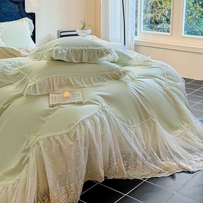 91家纺网 家纺一手货源 找家纺 艺玲家纺 2025新款棉小棉法式公主风仙仙子系列四件套 仙仙子绿