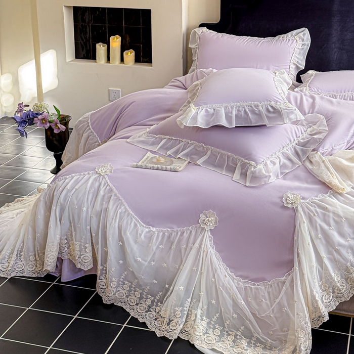 91家纺网 家纺一手货源 找家纺 艺玲家纺 2025新款棉小棉法式公主风仙仙子系列四件套 仙仙子紫