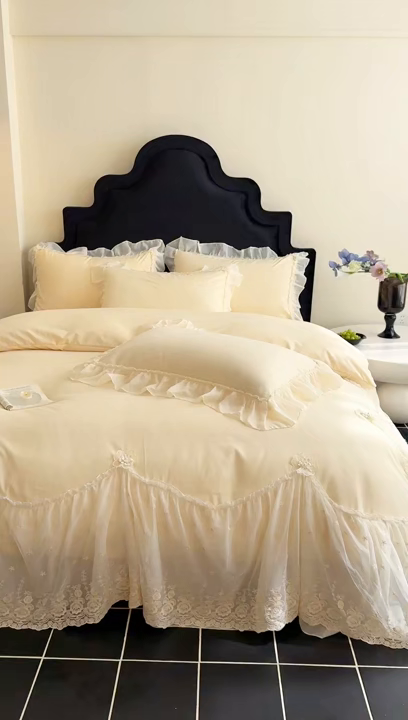 91家纺网 家纺一手货源 找家纺 艺玲家纺 2025新款棉小棉法式公主风仙仙子系列四件套 仙仙子黄