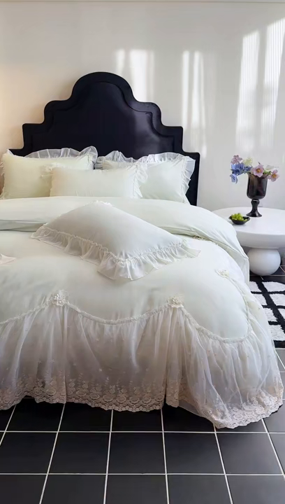 91家纺网 家纺一手货源 找家纺 艺玲家纺 2025新款棉小棉法式公主风仙仙子系列四件套 仙仙子绿