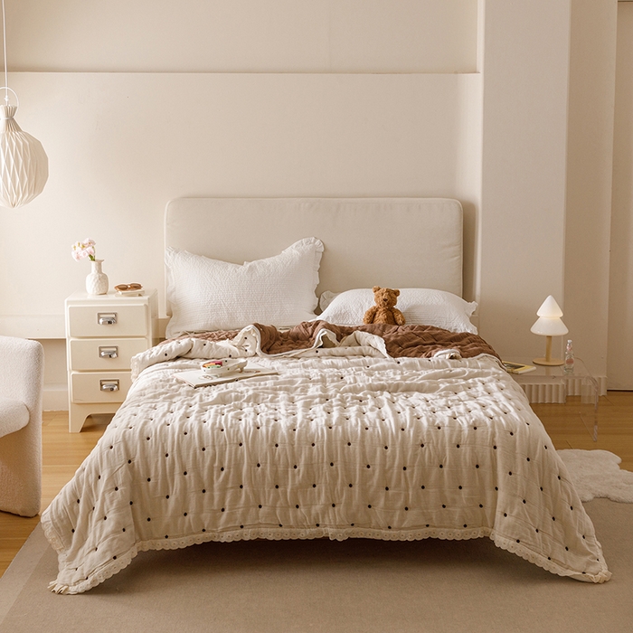 麻依 2025新款安心棉十层纱布泡芙被全棉纱布被子被芯 小波点