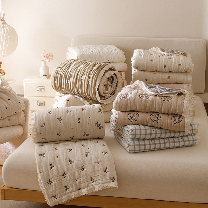 麻依 2025新款安心棉十层纱布泡芙被全棉纱布被子被芯 组合