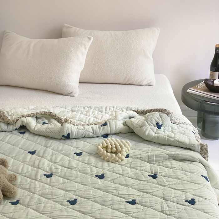 91家纺网 家纺一手货源 找家纺 麻依 2025新款韩国泡芙被十层全棉纱布被子被芯 蓝色米奇