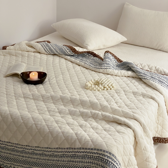 91家纺网 家纺一手货源 找家纺 麻依 2025新款韩国泡芙被十层全棉纱布被子被芯 洛格羽-白