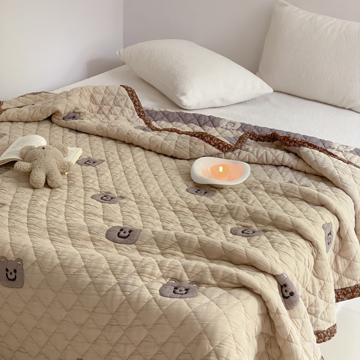 91家纺网 家纺一手货源 找家纺 麻依 2025新款韩国泡芙被十层全棉纱布被子被芯 小熊头