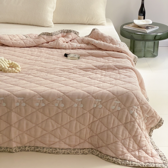 91家纺网 家纺一手货源 找家纺 麻依 2025新款韩国泡芙被十层全棉纱布被子被芯 樱桃派