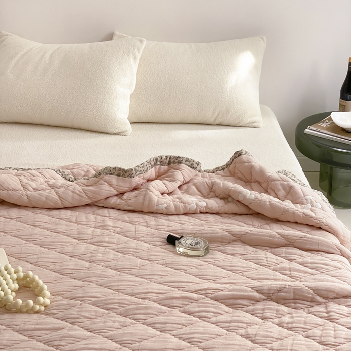 91家纺网 家纺一手货源 找家纺 麻依 2025新款韩国泡芙被十层全棉纱布被子被芯 樱桃派