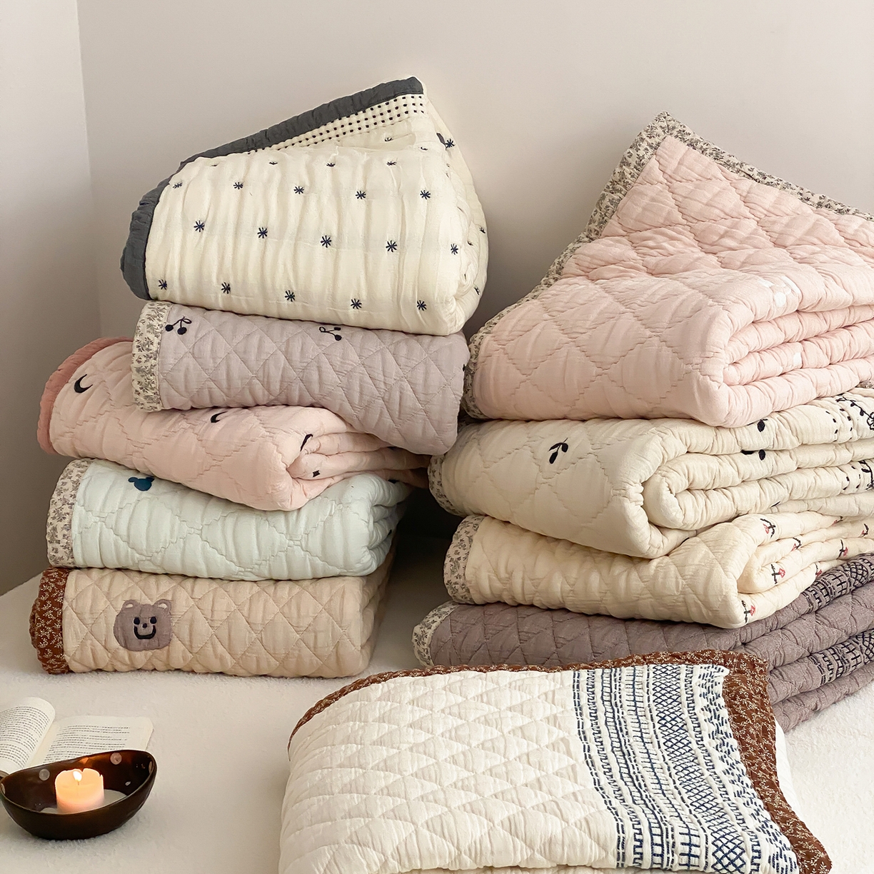 91家纺网 家纺一手货源 找家纺 麻依 2025新款韩国泡芙被十层全棉纱布被子被芯 组合图