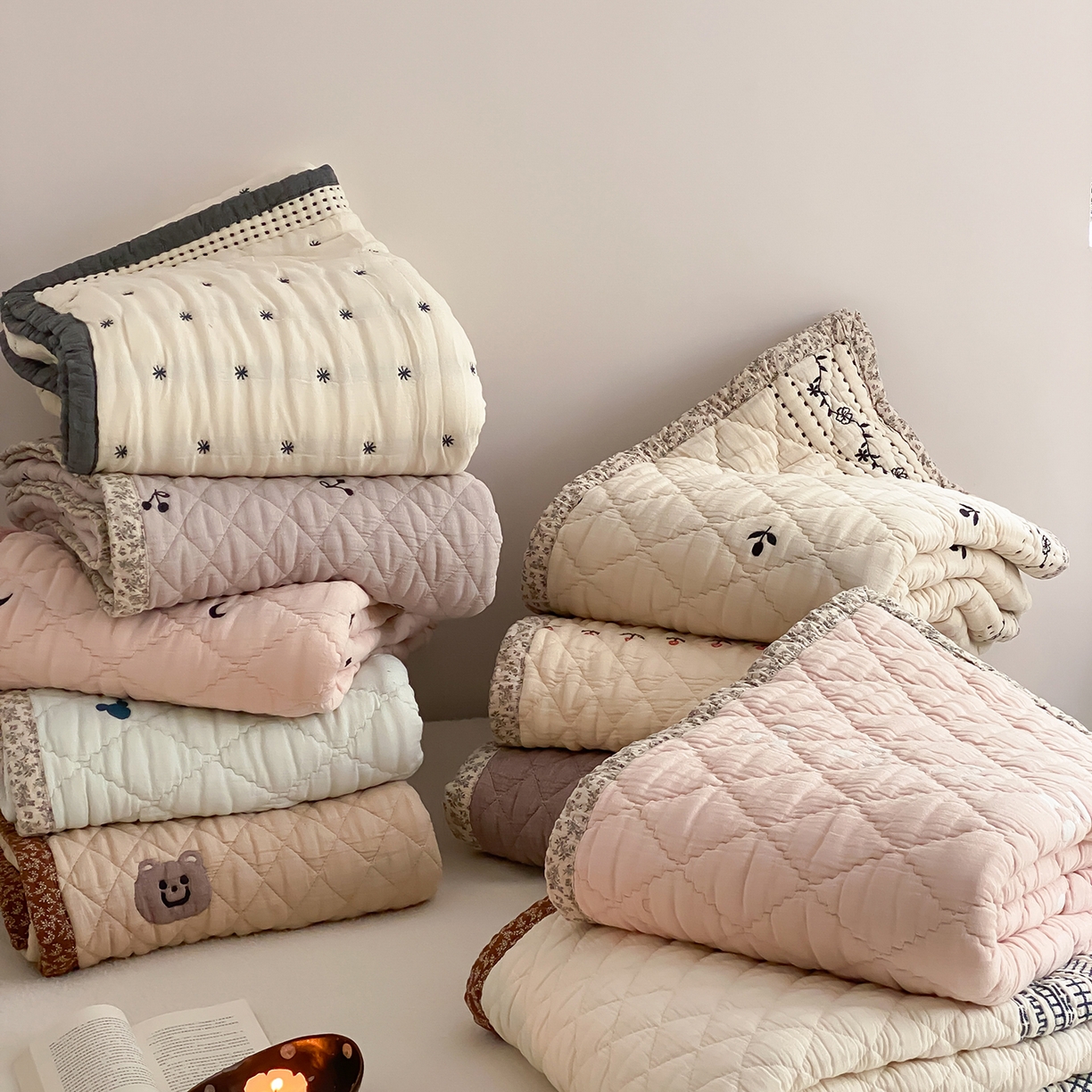 91家纺网 家纺一手货源 找家纺 麻依 2025新款韩国泡芙被十层全棉纱布被子被芯 组合图