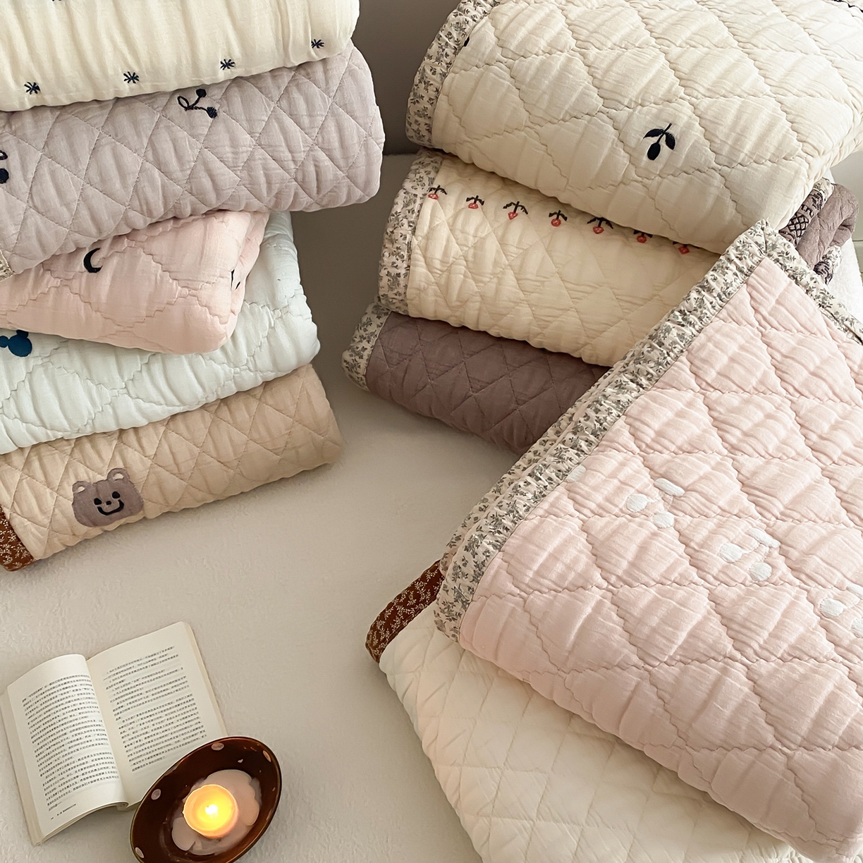 91家纺网 家纺一手货源 找家纺 麻依 2025新款韩国泡芙被十层全棉纱布被子被芯 组合图