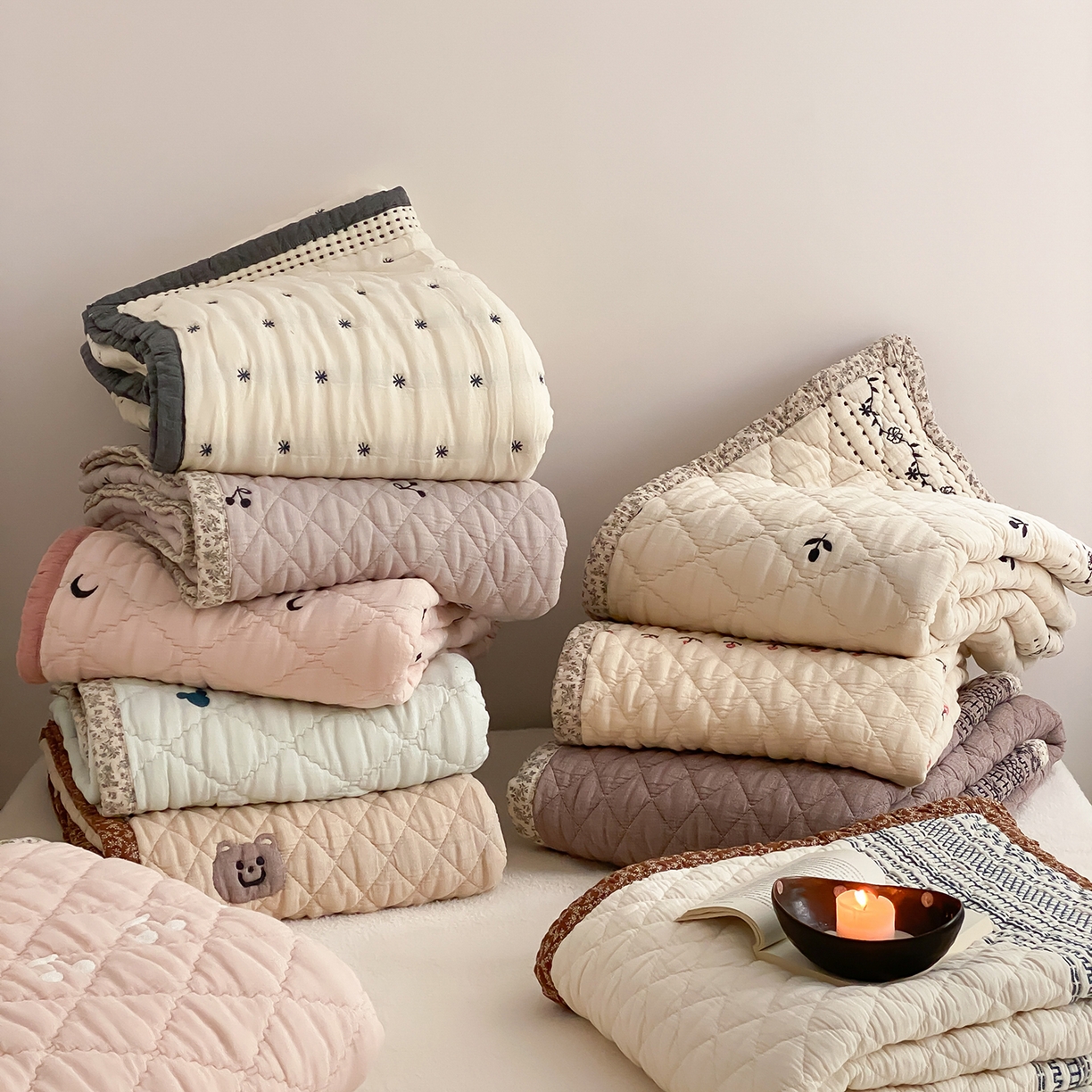 91家纺网 家纺一手货源 找家纺 麻依 2025新款韩国泡芙被十层全棉纱布被子被芯 组合图