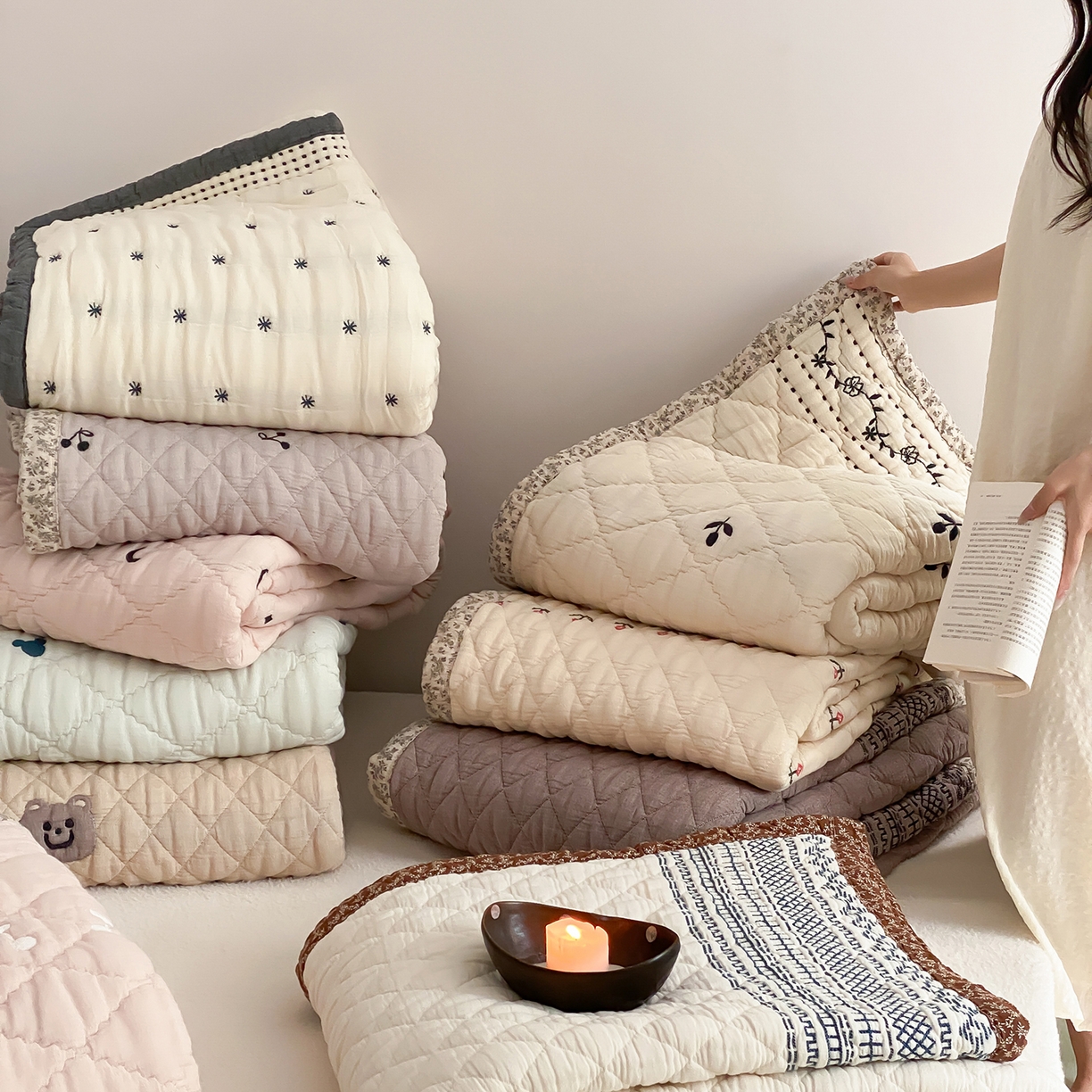 91家纺网 家纺一手货源 找家纺 麻依 2025新款韩国泡芙被十层全棉纱布被子被芯 组合图