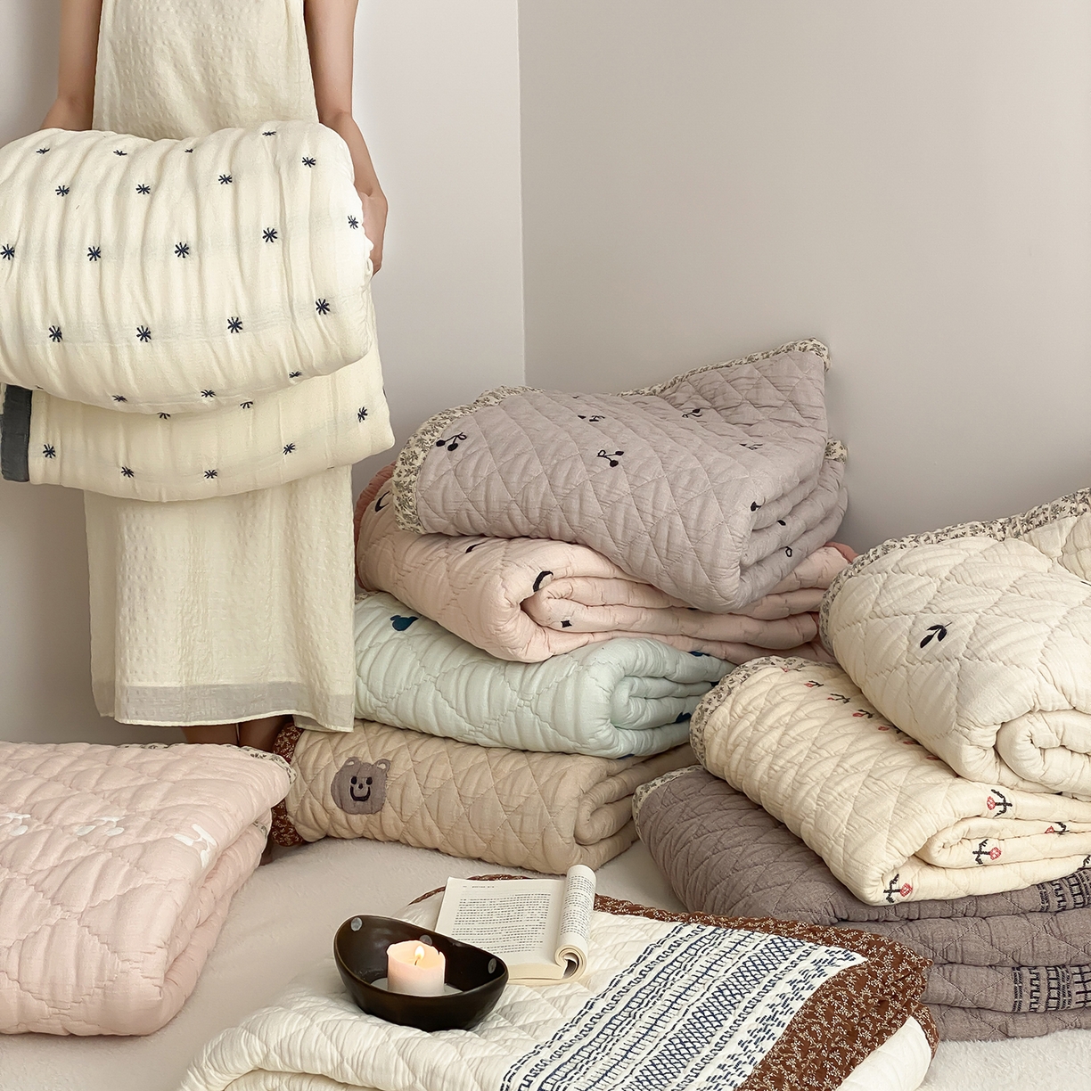 91家纺网 家纺一手货源 找家纺 麻依 2025新款韩国泡芙被十层全棉纱布被子被芯 组合图