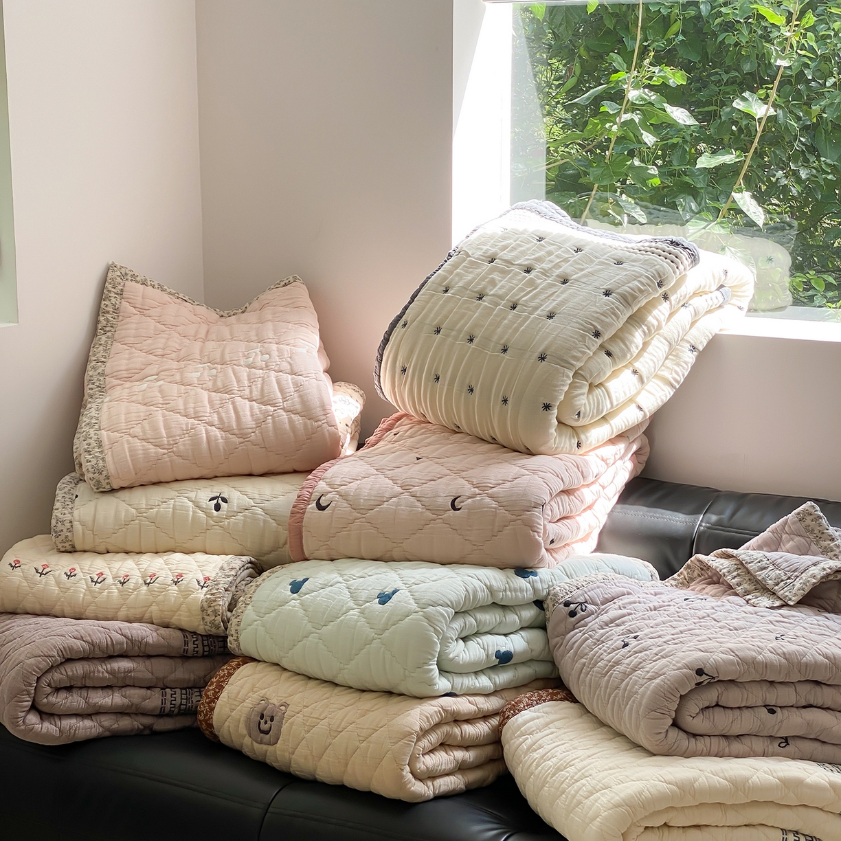 91家纺网 家纺一手货源 找家纺 麻依 2025新款韩国泡芙被十层全棉纱布被子被芯 组合图