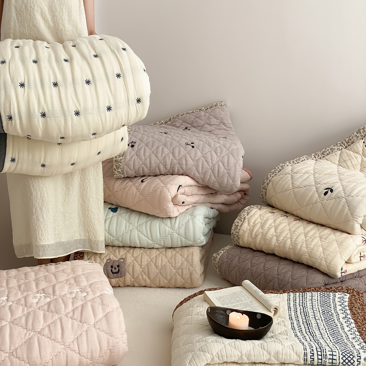 91家纺网 家纺一手货源 找家纺 麻依 2025新款韩国泡芙被十层全棉纱布被子被芯 组合图