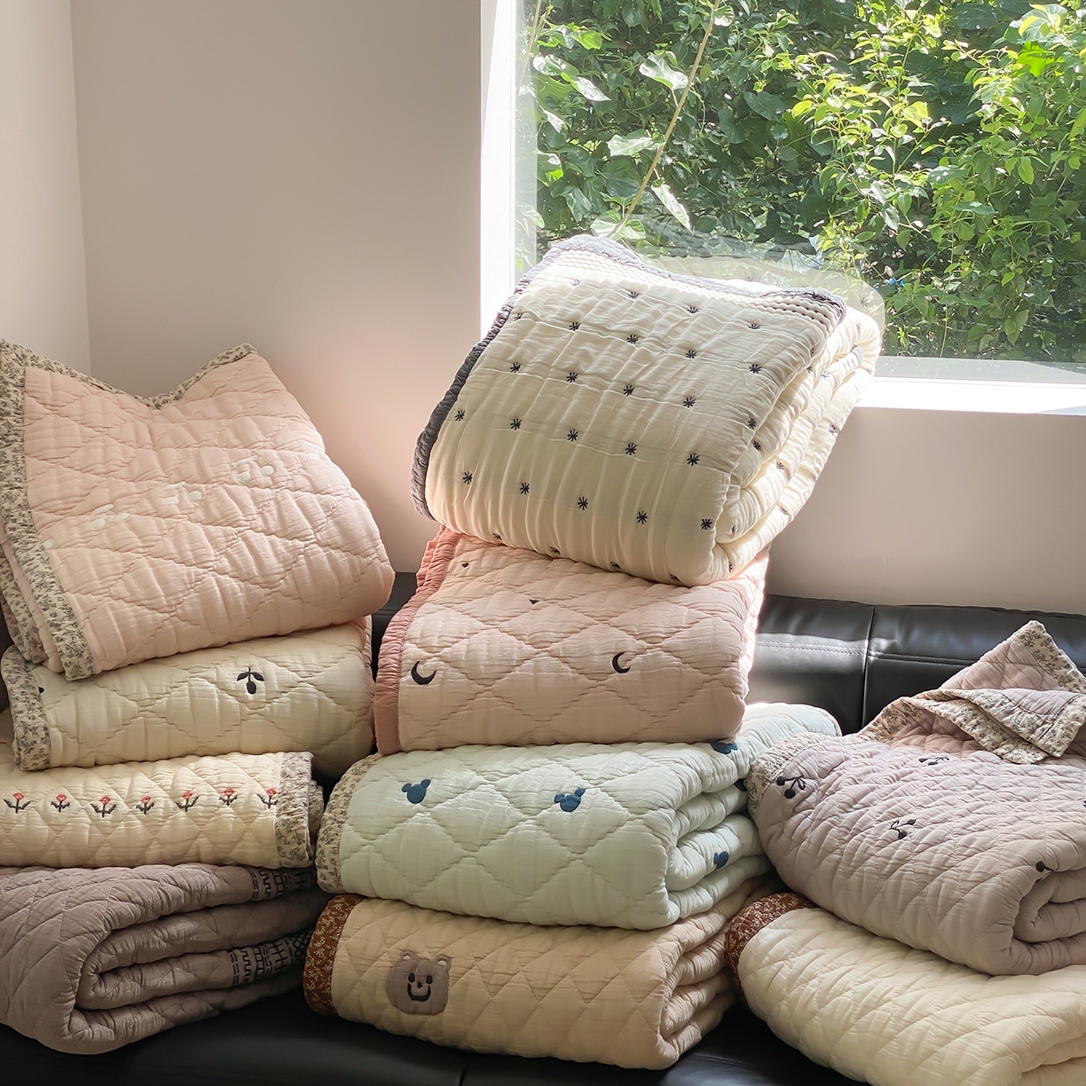 91家纺网 家纺一手货源 找家纺 麻依 2025新款韩国泡芙被十层全棉纱布被子被芯 组合图