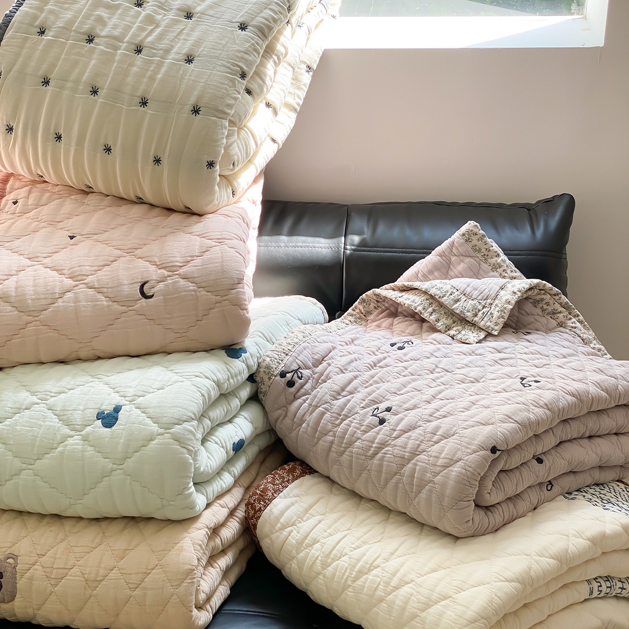 91家纺网 家纺一手货源 找家纺 麻依 2025新款韩国泡芙被十层全棉纱布被子被芯 组合图