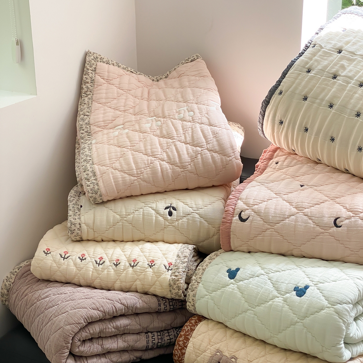 91家纺网 家纺一手货源 找家纺 麻依 2025新款韩国泡芙被十层全棉纱布被子被芯 组合图