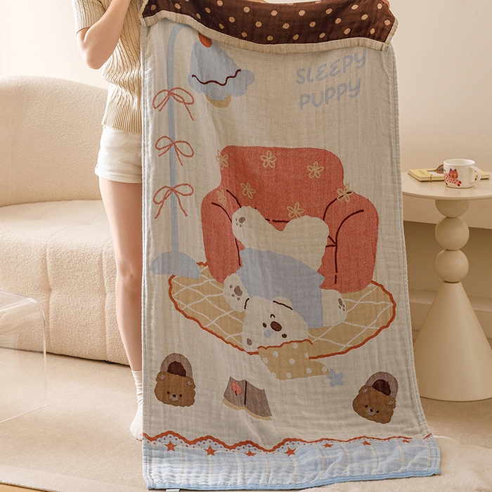 91家纺网 家纺一手货源 找家纺 （总）麻依 2025新款全棉四层纱布浴巾披肩旅行毯