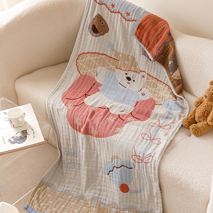 91家纺网 家纺一手货源 找家纺 （总）麻依 2025新款全棉四层纱布浴巾披肩旅行毯