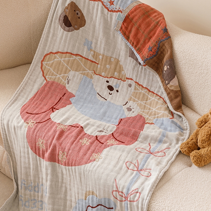 91家纺网 家纺一手货源 找家纺 （总）麻依 2025新款全棉四层纱布浴巾披肩旅行毯