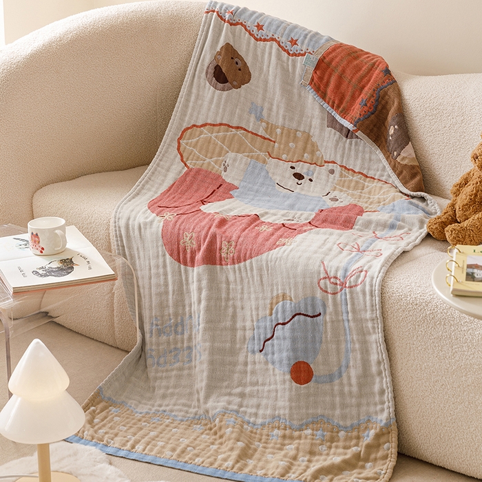 91家纺网 家纺一手货源 找家纺 （总）麻依 2025新款全棉四层纱布浴巾披肩旅行毯