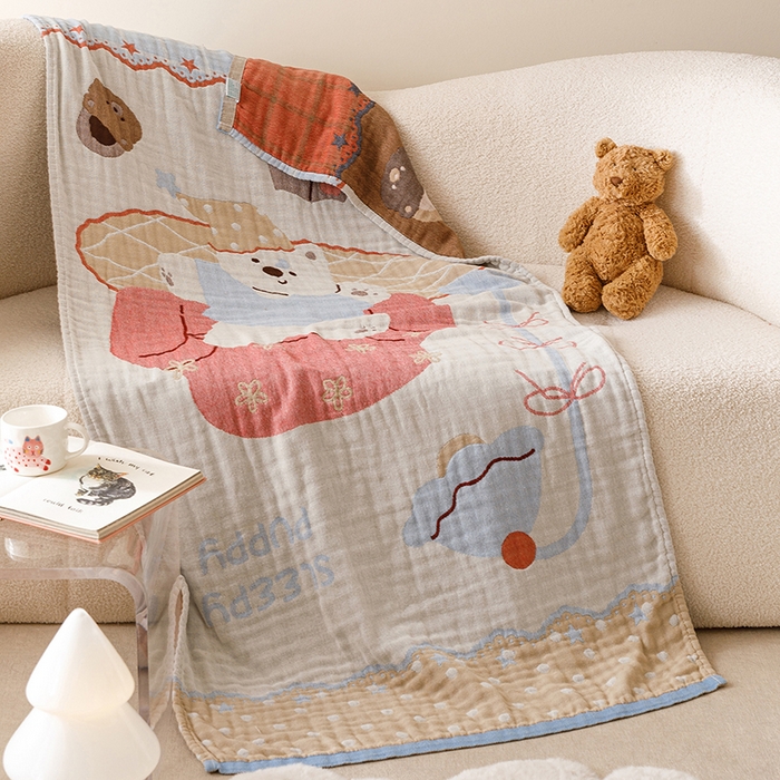 91家纺网 家纺一手货源 找家纺 （总）麻依 2025新款全棉四层纱布浴巾披肩旅行毯