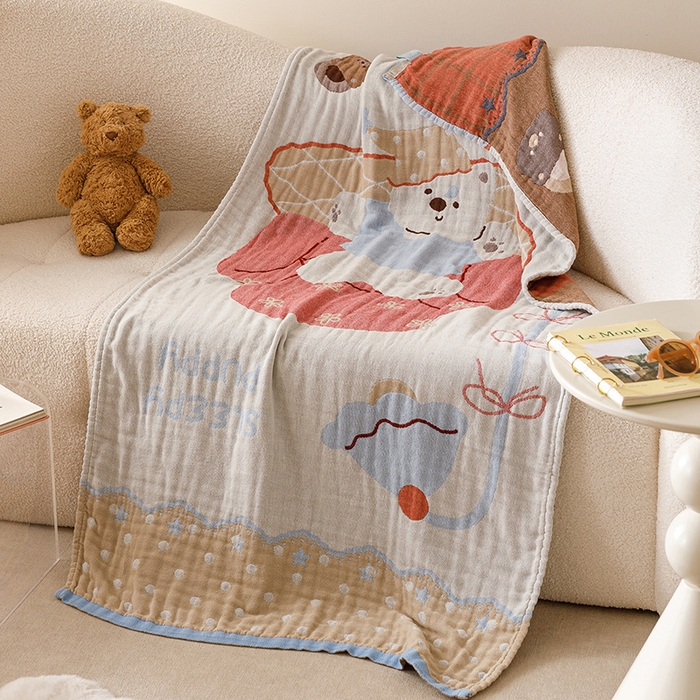 91家纺网 家纺一手货源 找家纺 （总）麻依 2025新款全棉四层纱布浴巾披肩旅行毯