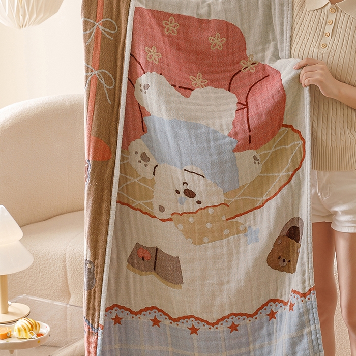 91家纺网 家纺一手货源 找家纺 （总）麻依 2025新款全棉四层纱布浴巾披肩旅行毯