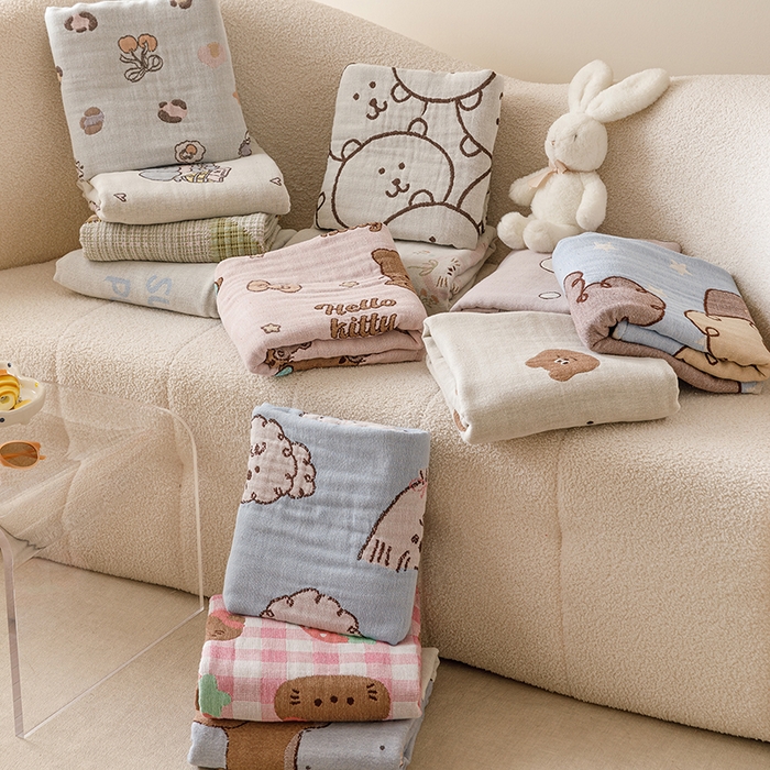 91家纺网 家纺一手货源 找家纺 （总）麻依 2025新款全棉四层纱布浴巾披肩旅行毯