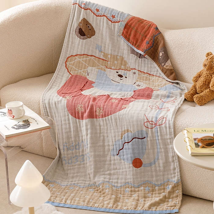 麻依 2025新款全棉四层纱布浴巾披肩旅行毯 摆烂小熊