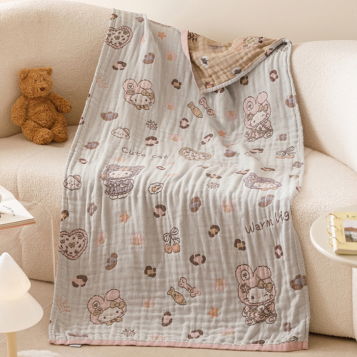 麻依 2025新款全棉四层纱布浴巾披肩旅行毯 豹纹小猫