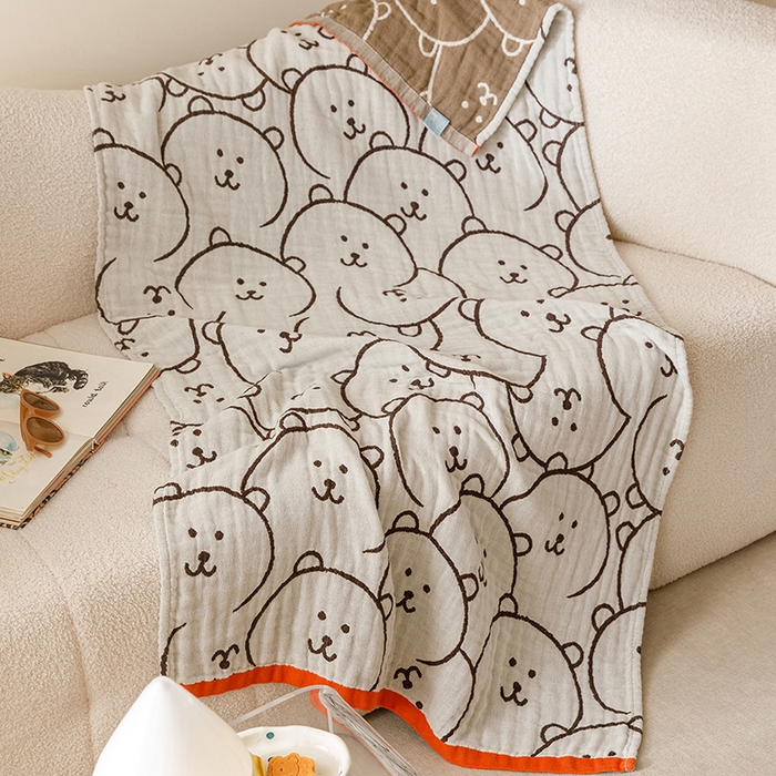 91家纺网 家纺一手货源 找家纺 麻依 2025新款全棉四层纱布浴巾披肩旅行毯 怪怪熊