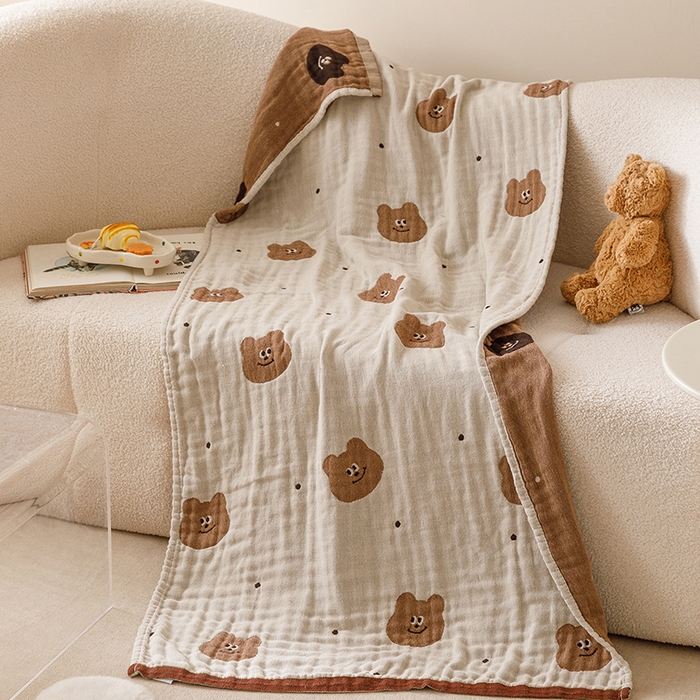 麻依 2025新款全棉四层纱布浴巾披肩旅行毯 幻想熊