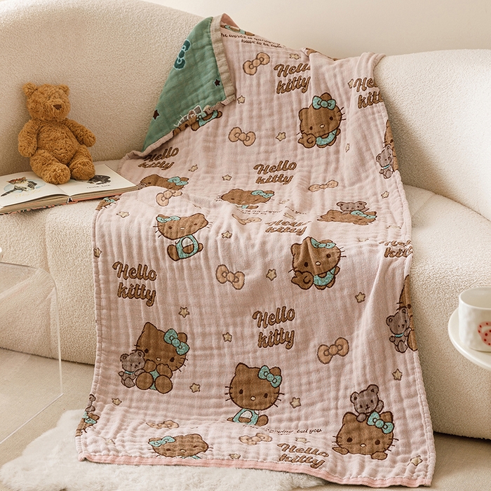 麻依 2025新款全棉四层纱布浴巾披肩旅行毯 咖啡猫