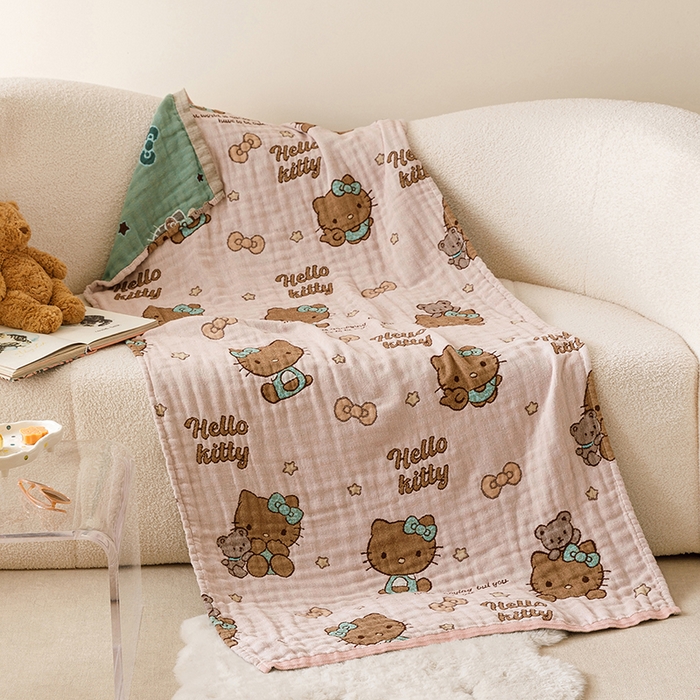 91家纺网 家纺一手货源 找家纺 麻依 2025新款全棉四层纱布浴巾披肩旅行毯 咖啡猫